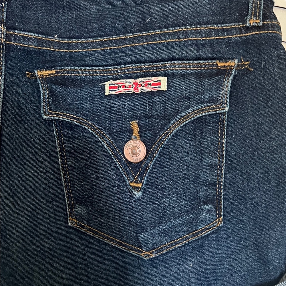 Hudson Jeans Dark Blue Rolled Cuff Denim Shorts - Picture 4 of 6